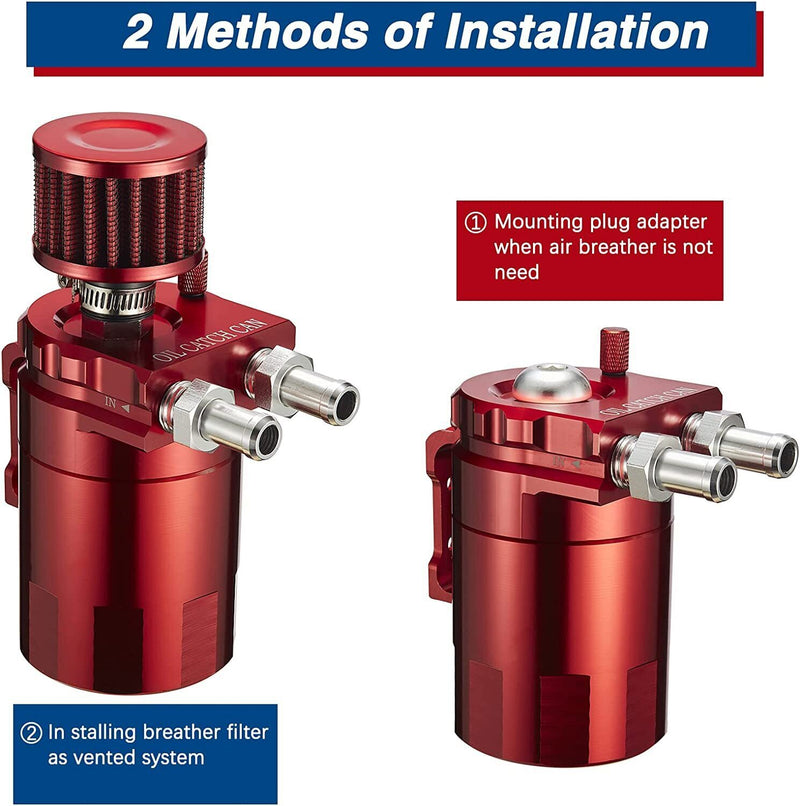 DURAFORCE Oil Catch Can Kit Reservoir Red Tank with Breather Filter Universal Aluminum