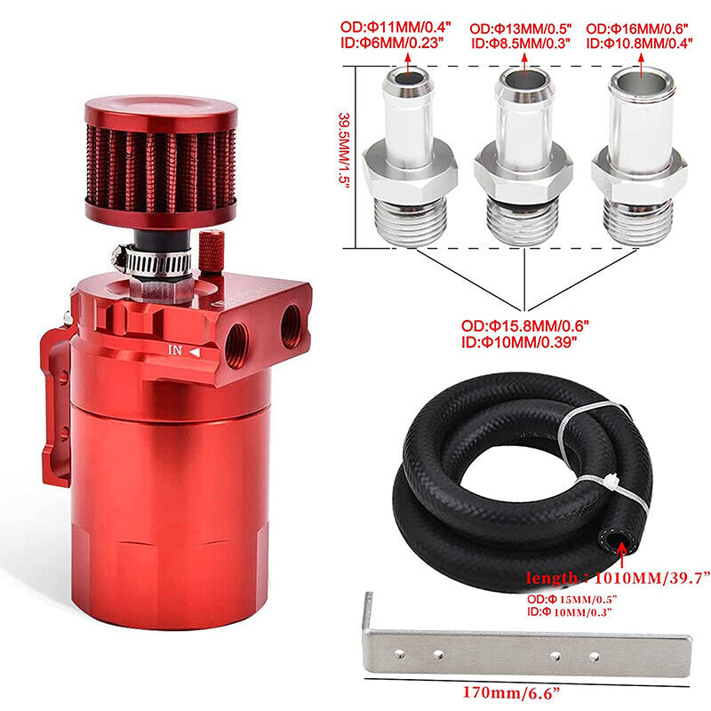 DURAFORCE Oil Catch Can Kit Reservoir Red Tank with Breather Filter Universal Aluminum