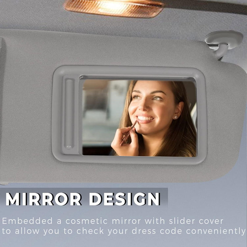 DURAFORCE Passenger Side Sun Visor for 2007-2011 Toyota Camry With Sunroof Light Gray