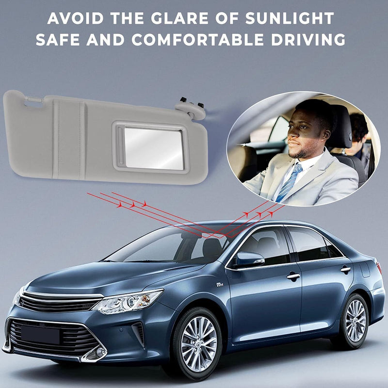 DURAFORCE Passenger Side Sun Visor for 2007-2011 Toyota Camry With Sunroof Light Gray