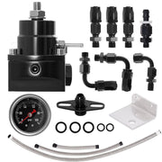DURAFORCE Universal Adjustable Fuel Pressure Regulator Kit 100psi Guage AN6 Fitting Black