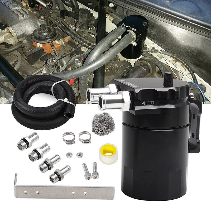 DURAFORCE Baffled Oil Catch Can Kit Reservoir Tank with Dipstick Fuel Hose Line Bracket
