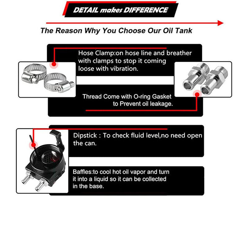 DURAFORCE Baffled Oil Catch Can Kit Reservoir Tank with Dipstick Fuel Hose Line Bracket
