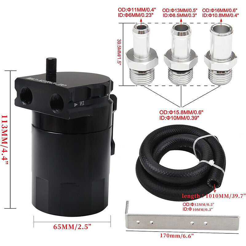 DURAFORCE Baffled Oil Catch Can Kit Reservoir Tank with Dipstick Fuel Hose Line Bracket