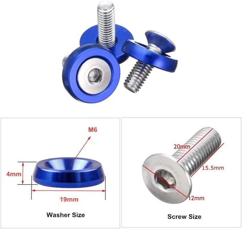 DURAFORCE 30X Aluminum Fender Bumper Washers M6x20mm CNC Billet Bolt Engine Dress Up Kits