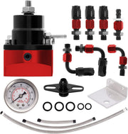 DURAFORCE Black-Red Adjustable Fuel Pressure Regulator Kit Oil 0-100psi Gauge -6AN 6AN