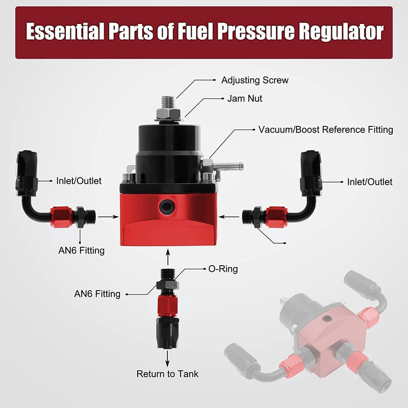 DURAFORCE Black-Red Adjustable Fuel Pressure Regulator Kit Oil 0-100psi Gauge -6AN 6AN