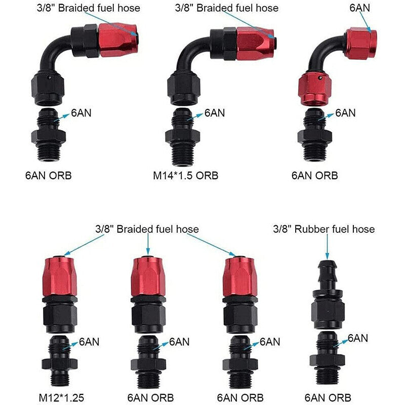 DURAFORCE Black-Red Adjustable Fuel Pressure Regulator Kit Oil 0-100psi Gauge -6AN 6AN
