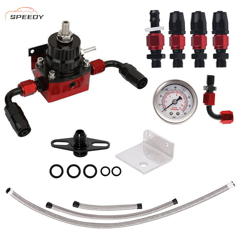 DURAFORCE Black-Red Adjustable Fuel Pressure Regulator Kit Oil 0-100psi Gauge -6AN 6AN