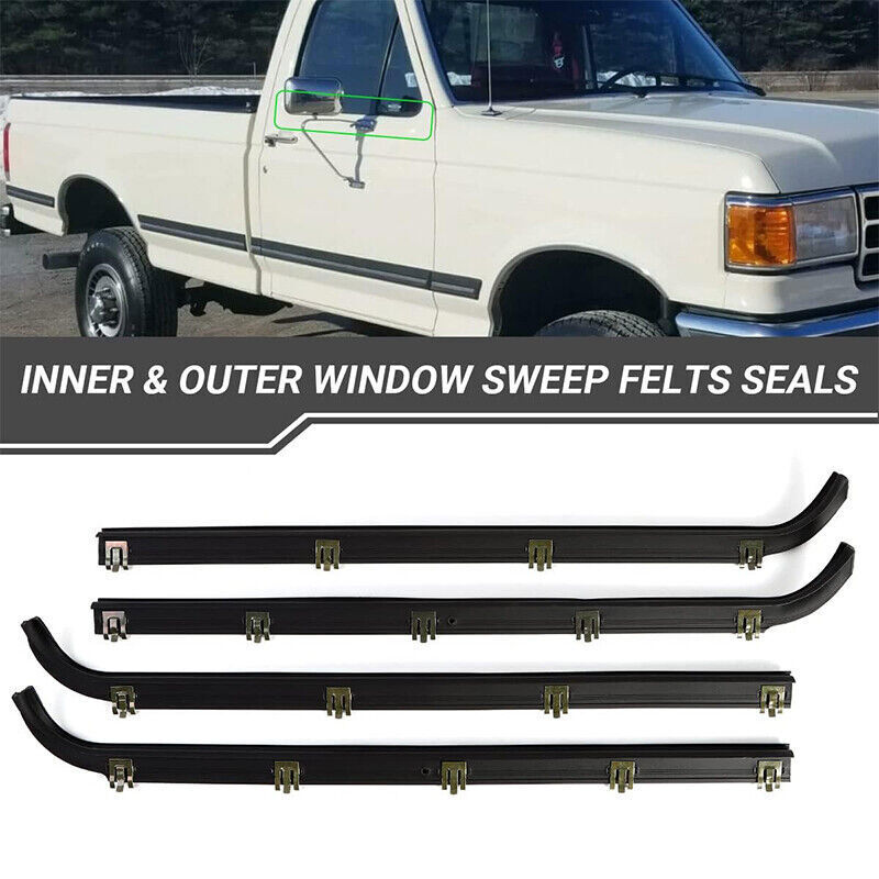 DURAFORCE FOR 1987-1997 FORD F150 F250 F350 DOOR WINDOW BELT SEAL WEATHERSTRIP 4 PIECE SET