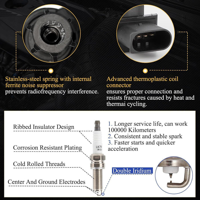 DURAFORCE 6pcs Ignition Coil & Spark Plug Pack for Mercedes-Benz ML350 E350 C300 S550