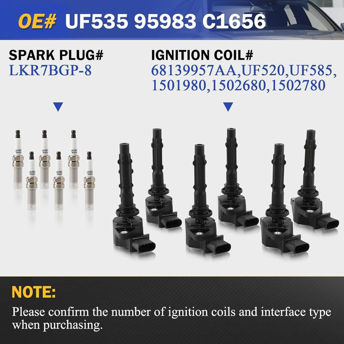 DURAFORCE 6pcs Ignition Coil & Spark Plug Pack for Mercedes-Benz ML350 E350 C300 S550