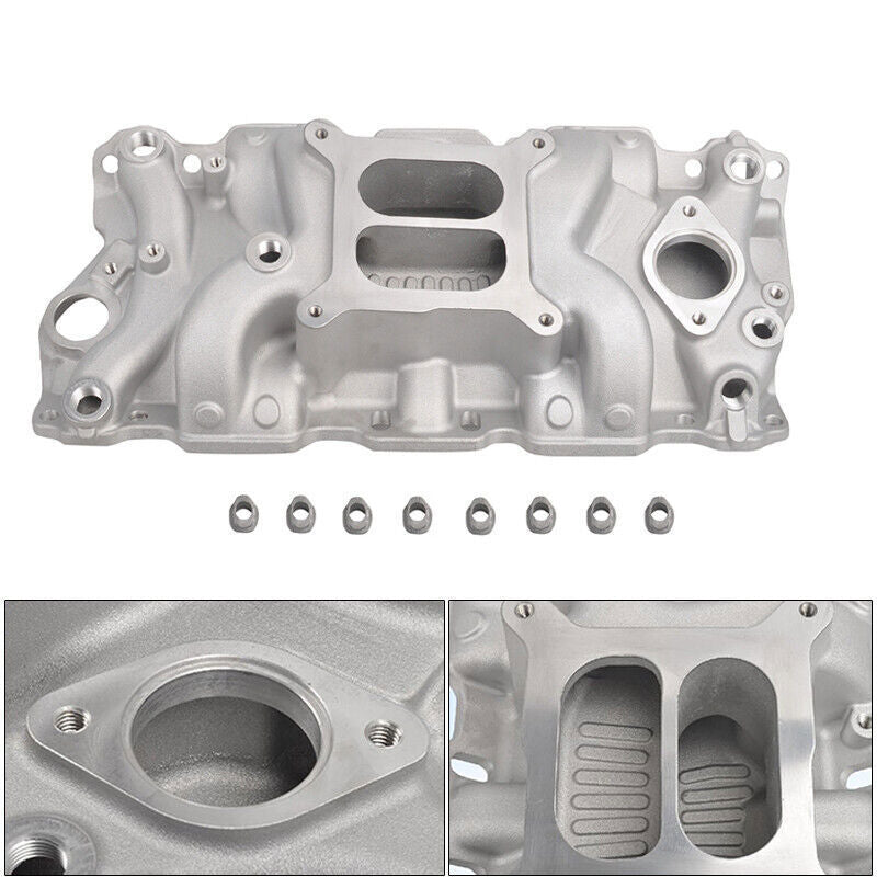 DURAFORCE Aluminum Dual Plane Intake Manifold for SBC Small Block Chevy 350 400 1955-1995