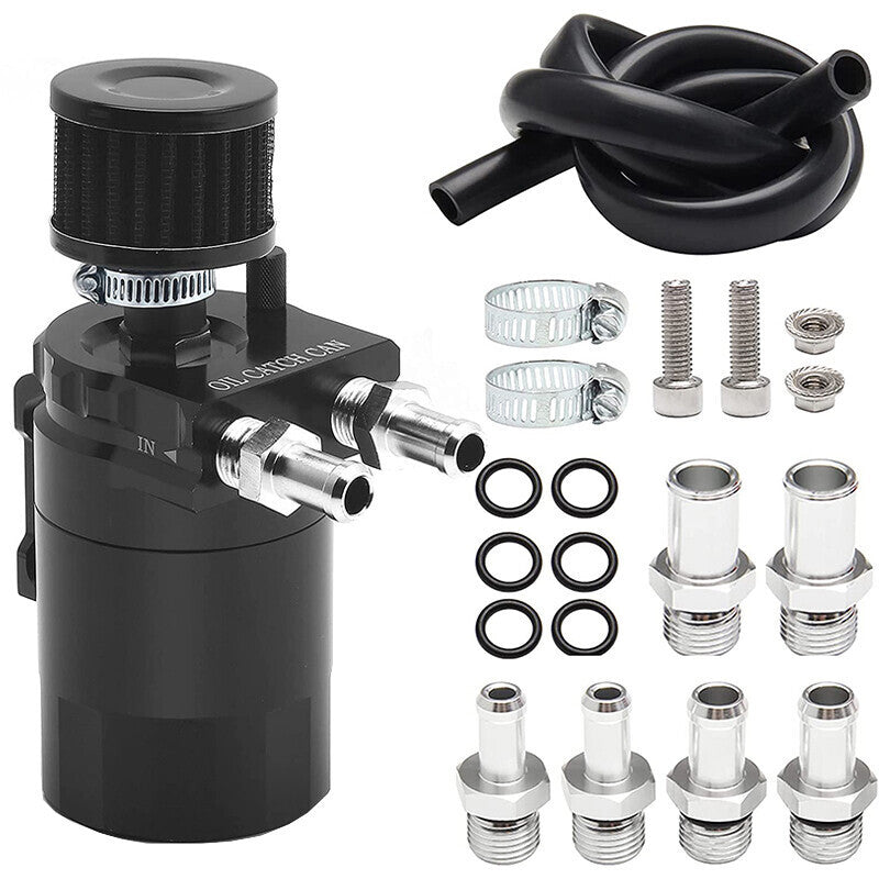 DURAFORCE Engine Oil Catch Can Tank Kit with Breather Filter 300ml Aluminum Polish Black