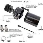 DURAFORCE Engine Oil Catch Can Tank Kit with Breather Filter 300ml Aluminum Polish Black