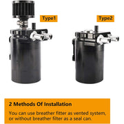 DURAFORCE Engine Oil Catch Can Tank Kit with Breather Filter 300ml Aluminum Polish Black
