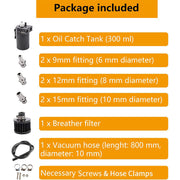 DURAFORCE Engine Oil Catch Can Tank Kit with Breather Filter 300ml Aluminum Polish Black