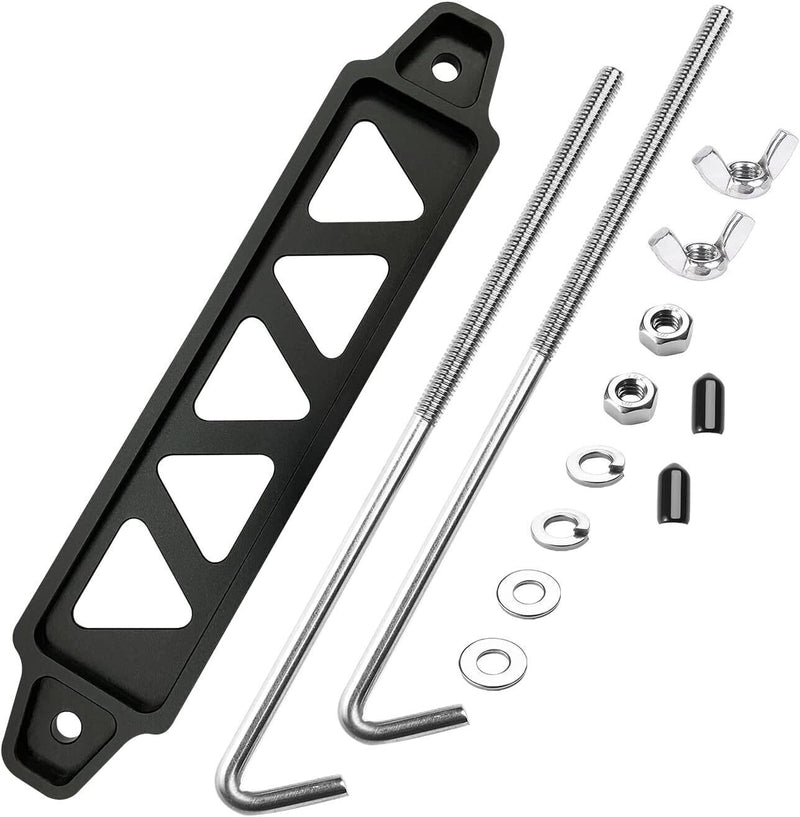 DURAFORCE Aluminum Battery Hold Tie Down Bracket Mount + 10'' Inch J-Hooks Bolts Universal