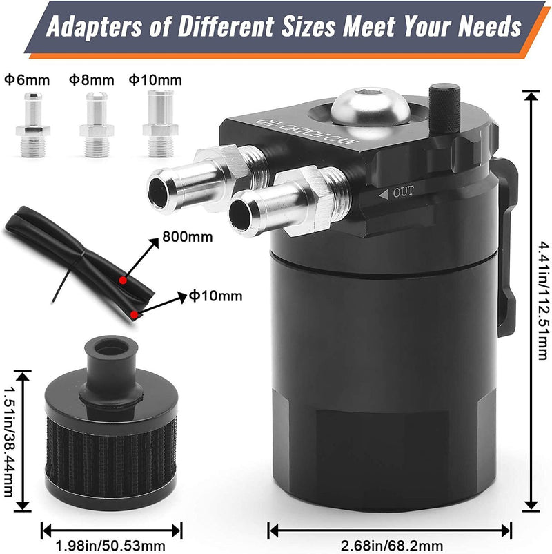 DURAFORCE Alumnium Baffled Oil Catch Can Oil Separator Kit Reservoir Tank with Breather BK