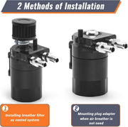 DURAFORCE Alumnium Baffled Oil Catch Can Oil Separator Kit Reservoir Tank with Breather BK
