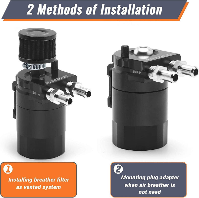 DURAFORCE Alumnium Baffled Oil Catch Can Oil Separator Kit Reservoir Tank with Breather BK