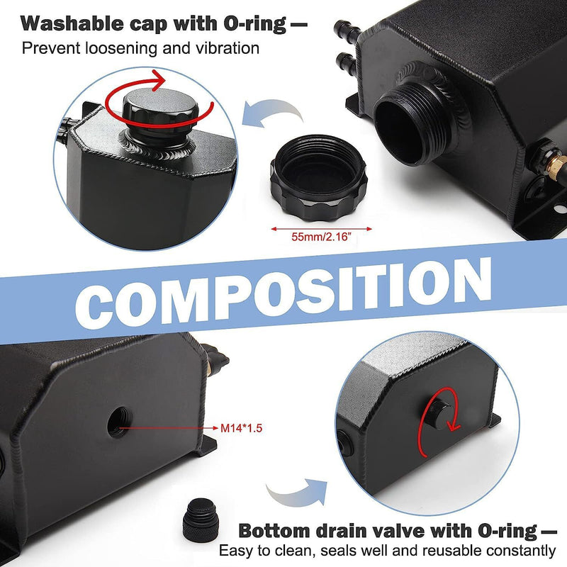 DURAFORCE 2L Black Universal Coolant Radiator Overflow Tank Expansion Reservoir Aluminum C