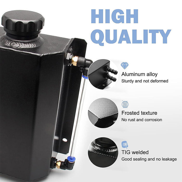 DURAFORCE 2L Black Universal Coolant Radiator Overflow Tank Expansion Reservoir Aluminum C
