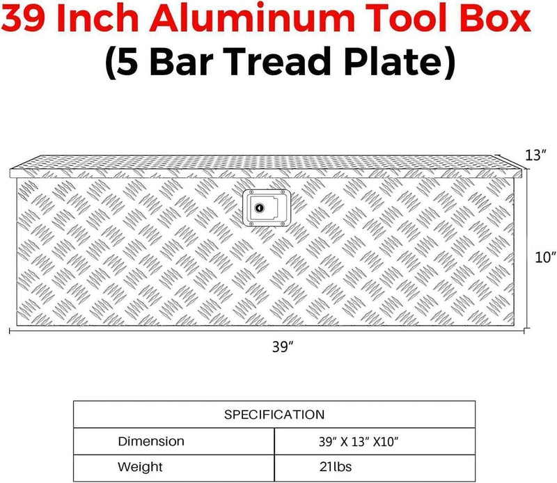 DURAFORCE 39"x13"x10" Aluminum For Pickup Truck Trunk Bed Tool Box Trailer Storage W/ Lock