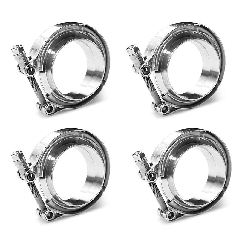 DURAFORCE 4PCS 3.5" Inch V Band Flange & Clamp Kit For Turbo Pipes Stainless Steel