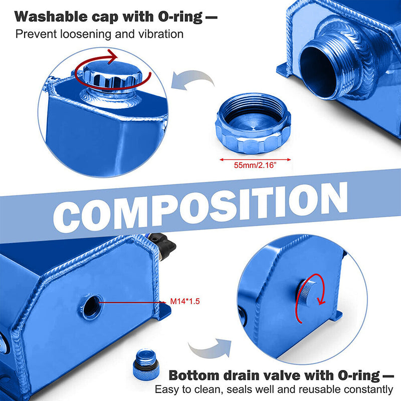 DURAFORCE 2L Blue Aluminum Coolant Radiator Overflow Reservoir Expansion Water Tank
