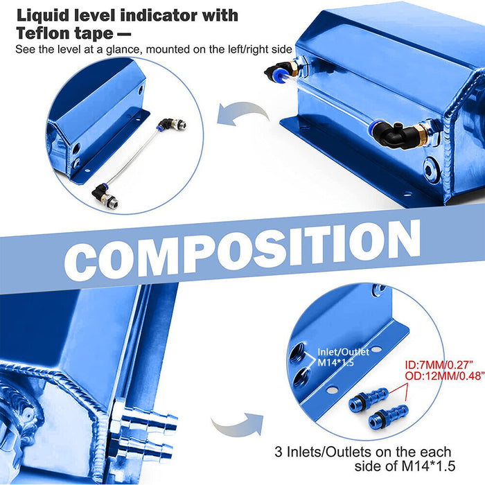 DURAFORCE 2L Blue Aluminum Coolant Radiator Overflow Reservoir Expansion Water Tank