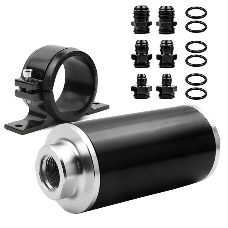 DURAFORCE High Flow 100 Micron Inline Fuel Filter Cleanable AN6 AN8 AN10 Adapter Fitting