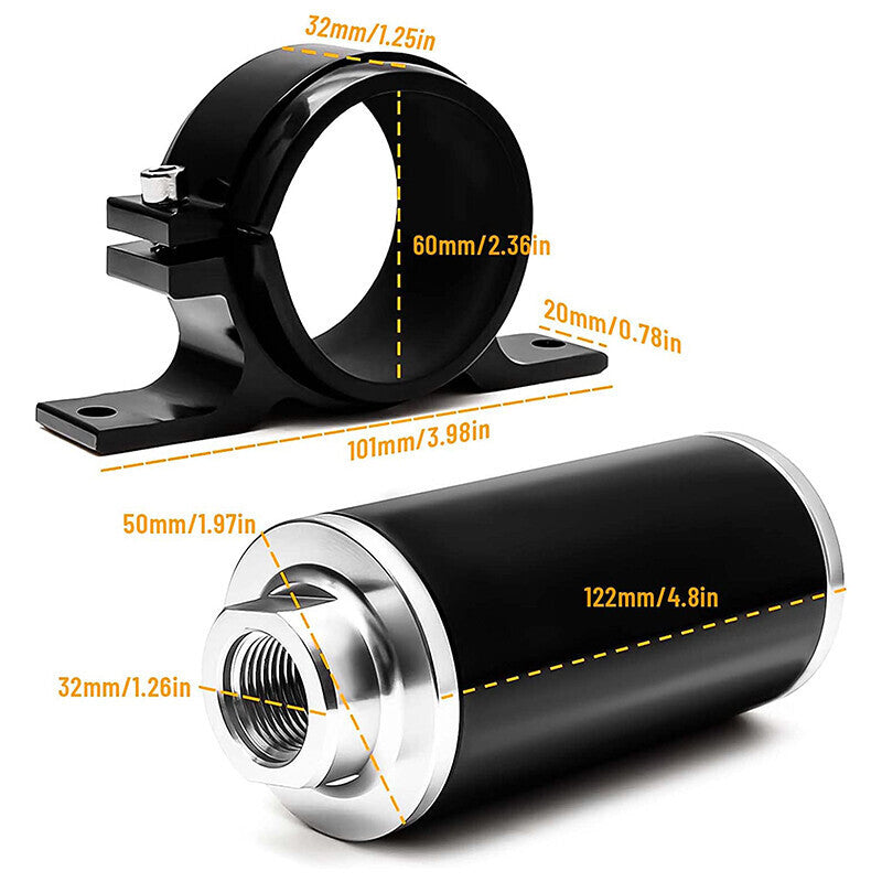 DURAFORCE High Flow 100 Micron Inline Fuel Filter Cleanable AN6 AN8 AN10 Adapter Fitting