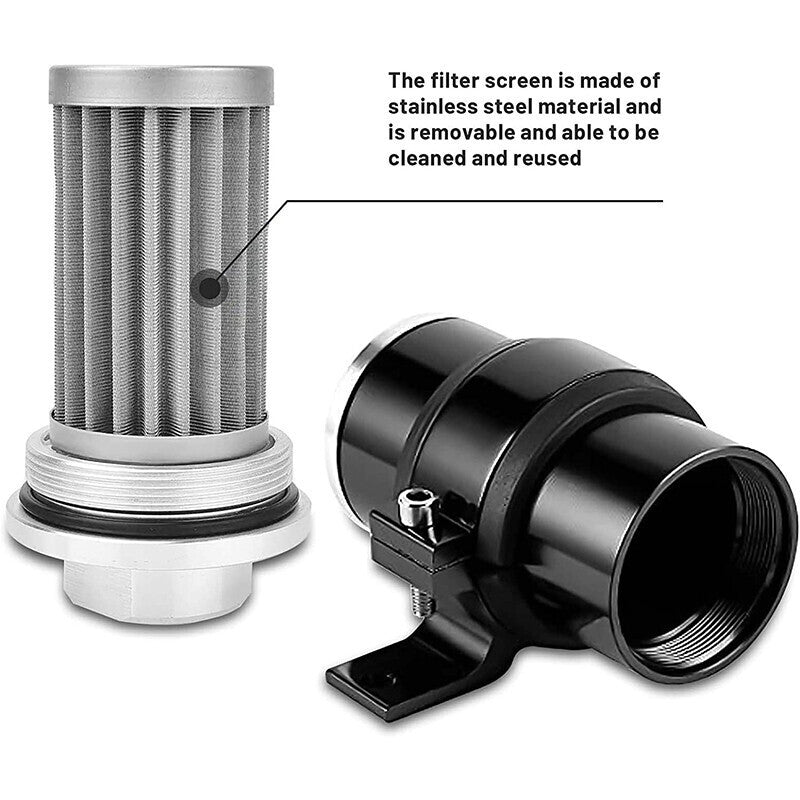 DURAFORCE High Flow 100 Micron Inline Fuel Filter Cleanable AN6 AN8 AN10 Adapter Fitting
