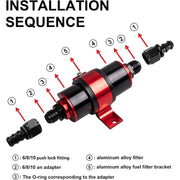 DURAFORCE High Flow 100 Micron Inline Fuel Filter Cleanable AN6 AN8 AN10 Adapter Fitting