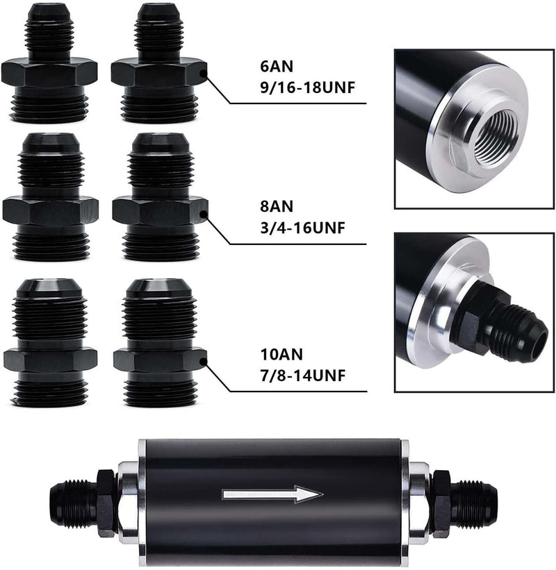 DURAFORCE 30 Micron Inline Fuel Filter w/ 6AN 8AN 10AN Adapter Fitting An Fuel Filter