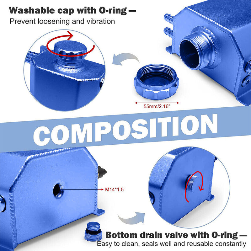 DURAFORCE 1L Aluminum Radiator Coolant Overflow Bottle Water Tank Reservoir with Cap US Ne