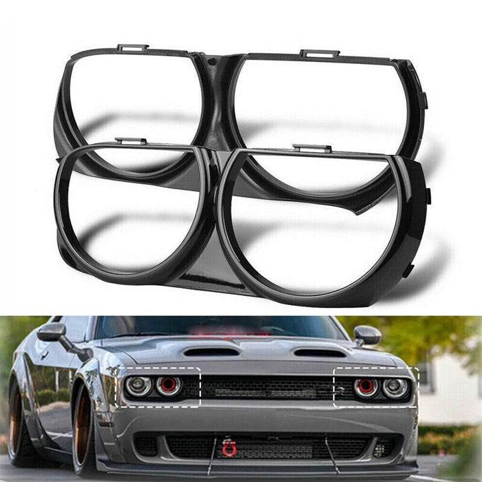 DURAFORCE LH & RH Front Headlight Bezel Lamp Cover Trim Set For 2015-2021 Dodge Challenger