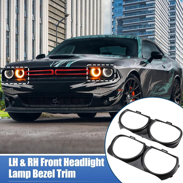 DURAFORCE LH & RH Front Headlight Bezel Lamp Cover Trim Set For 2015-2021 Dodge Challenger