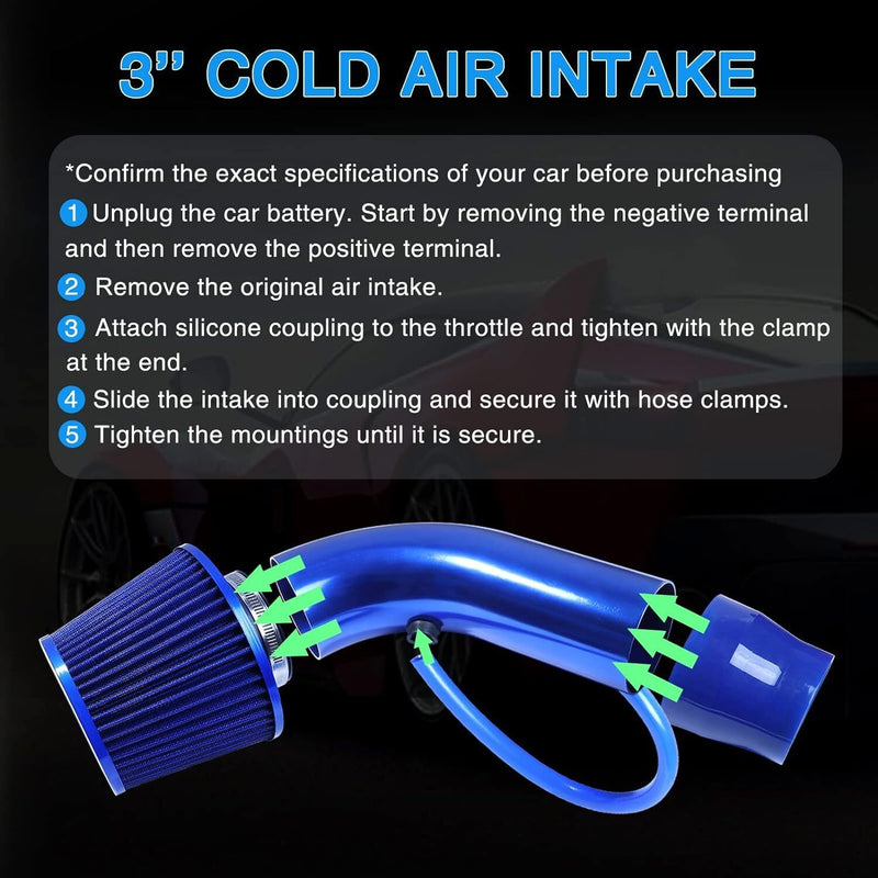 DURAFORCE 3" Cold Air Intake Filter Induction Kit Pipe Power Flow Hose System US New