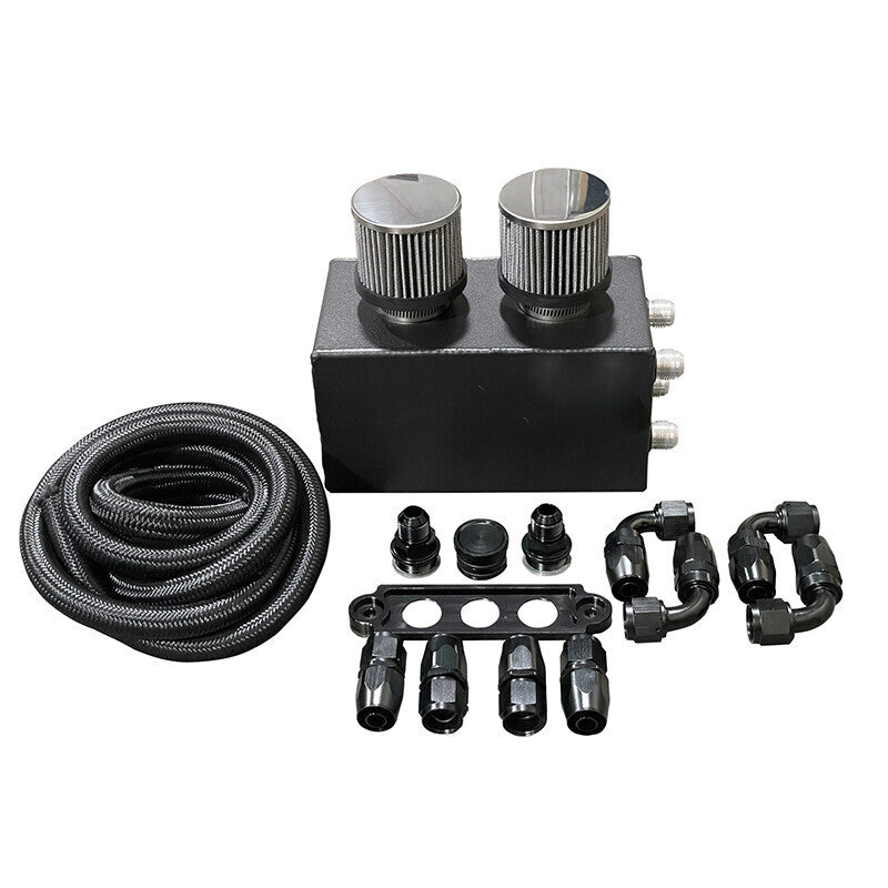 DURAFORCE AN10 Oil Catch Can Reservoir Tank w Dual Breather Filter Baffled Tank Kit 4 Port