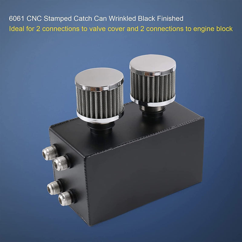 DURAFORCE AN10 Oil Catch Can Reservoir Tank w Dual Breather Filter Baffled Tank Kit 4 Port
