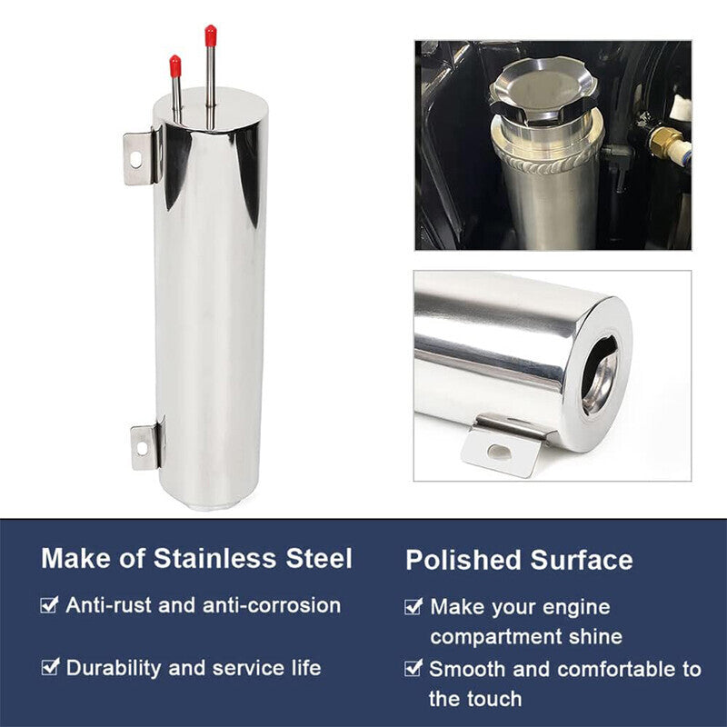 DURAFORCE 3" X 9" Polished Stainless Steel 32 OZ Radiator Coolant Over Flow Puke Tank Can