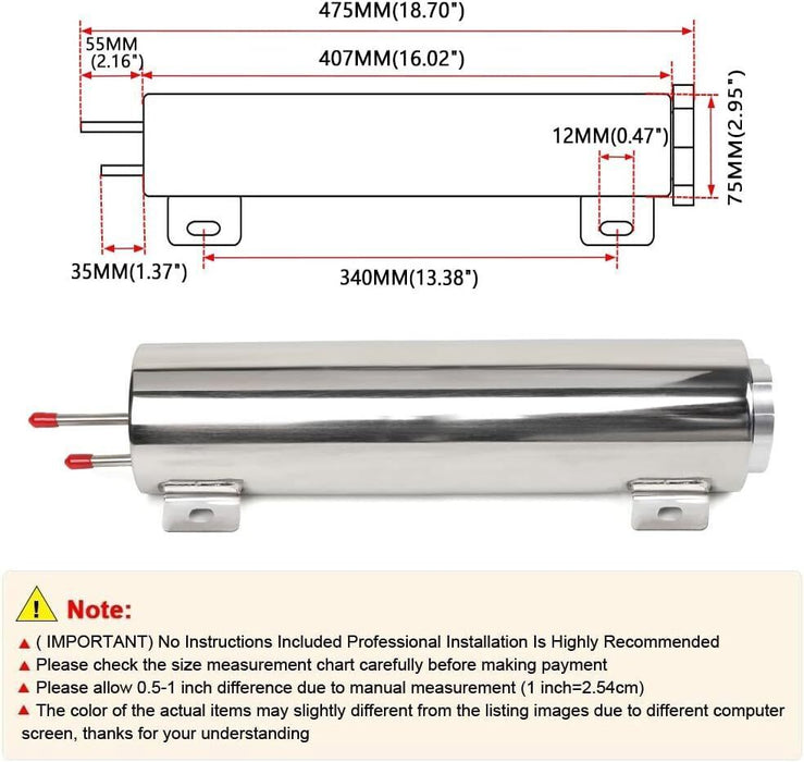 DURAFORCE 3" X 9" Polished Stainless Steel 32 OZ Radiator Coolant Over Flow Puke Tank Can