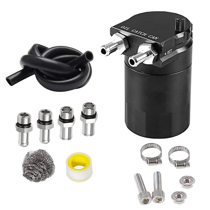 DURAFORCE Engine Oil Catch Can Kit Baffled Reservoir Tank Aluminum with Fuel Line Black