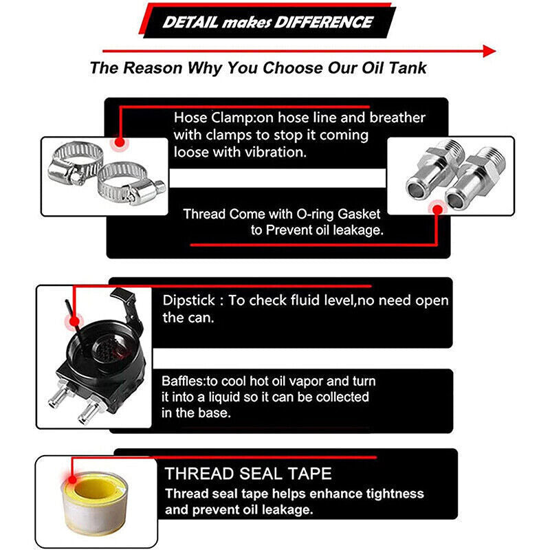 DURAFORCE Engine Oil Catch Can Kit Baffled Reservoir Tank Aluminum with Fuel Line Black