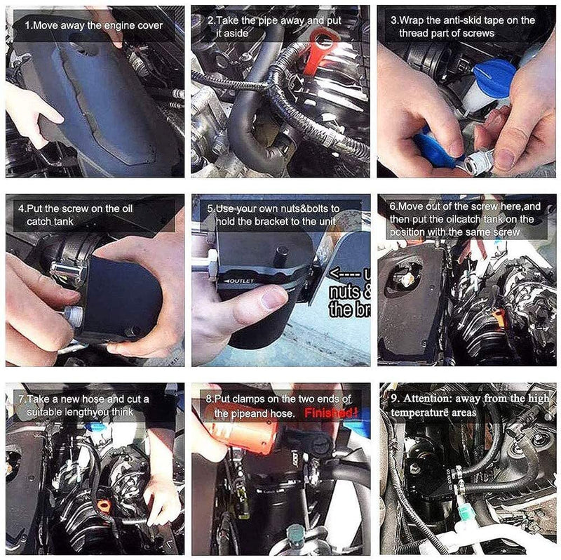 DURAFORCE Engine Oil Catch Can Kit Baffled Reservoir Tank Aluminum with Fuel Line Black