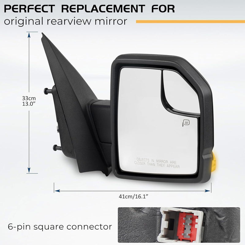 DURAFORCE Passenger Right Side Mirror For 15-2020 Ford F-150 Black Power Heated+LED Signal