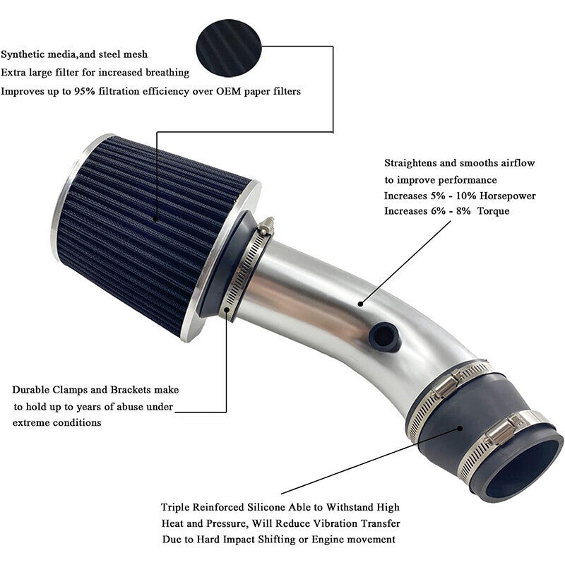DURAFORCE 3" Inch Cold Air Intake Filter Induction Kit Pipe Aluminum Power Flow Hose