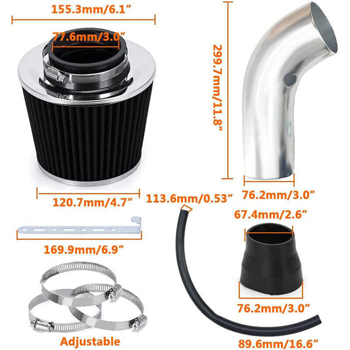 DURAFORCE 3" Inch Cold Air Intake Filter Induction Kit Pipe Aluminum Power Flow Hose